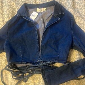 NWT Windsor Tie Front Jean Crop Top S